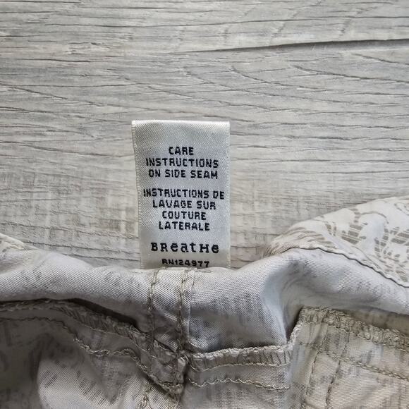 Prana Cream Tan Capri Pants Womens 8 Mid Rise Drawstring Hem Regular Fit Floral - Picture 6 of 6